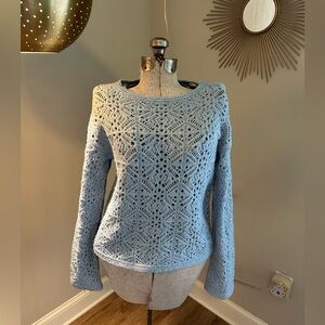 Elegant Blue crocheted Knit Sweater